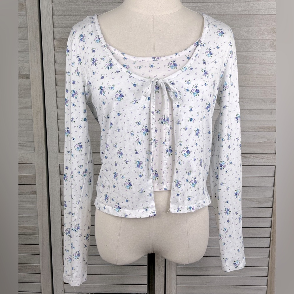 ASOS Cardigan & Cropped Cami Set White Floral-8
